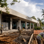 Obras da nova UPA 24 horas de Boraceia, em Bertioga, ao lado da unidade de saúde do bairro